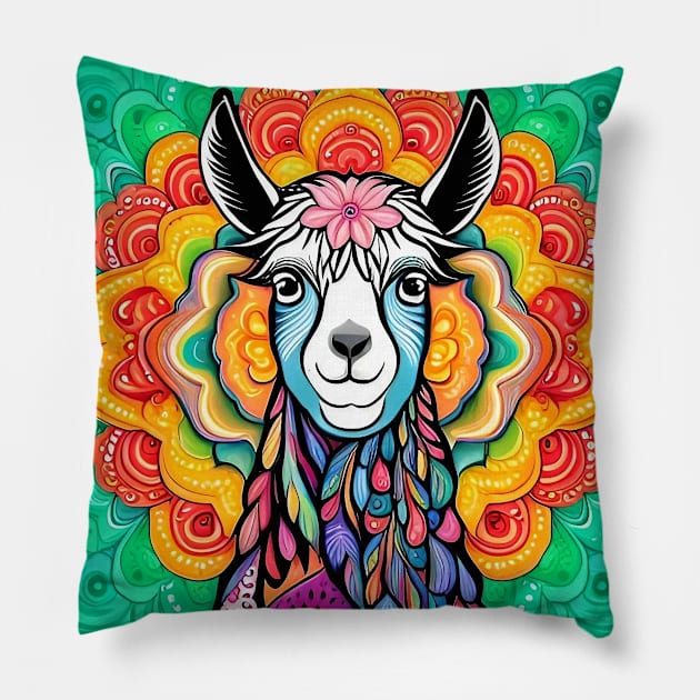 Vincent the Colorful, Psychedelic Llama Pillow by Davey's Designs