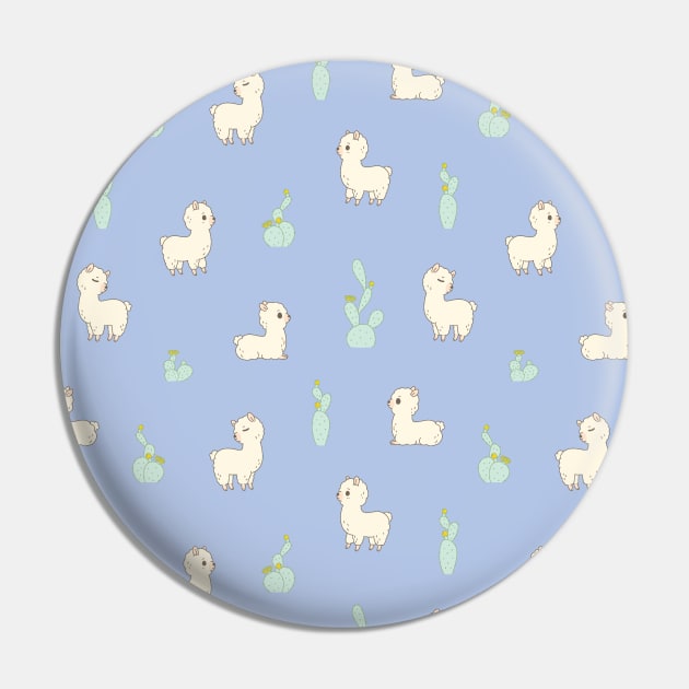 Cactus and Alpacas Pattern in Blue Pin by Noristudio