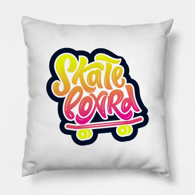 Skateboard logo with symbol of sport equipment. Pillow by linasemenova