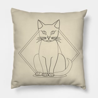 Minimal Geometric Cat black Pillow