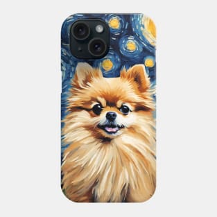 Pomeranian Dog Breed Painting in a Van Gogh Starry Night Art Style Phone Case