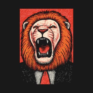 Fierce Lion Boss in Suit - Pop Art Linocut T-Shirt