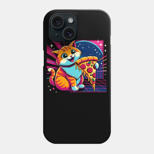 Funny Orange Cat eating Pizza in Space Phone Case by dukito