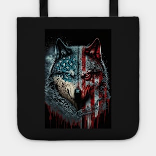 Handsome Wolf portrait with USA Flag Tote