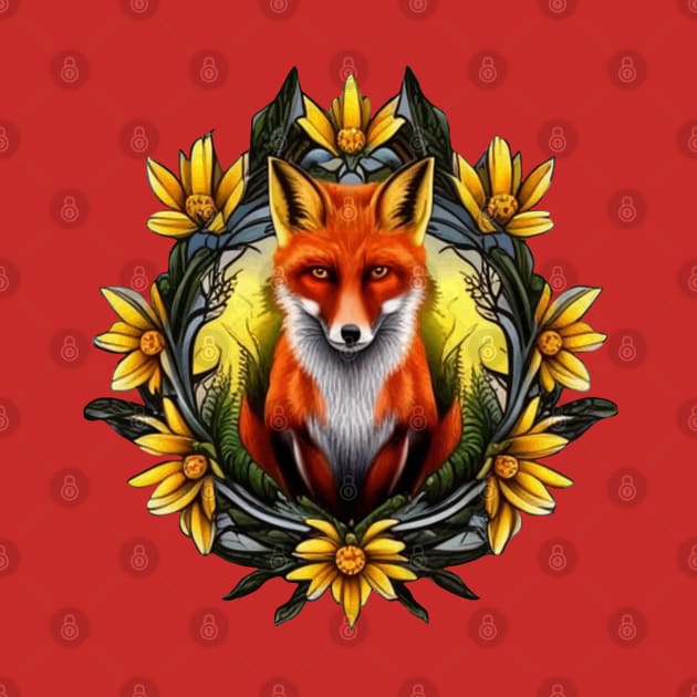 A Red Fox Surrounded By Tickseed Mississippi State Tattoo Art by taiche