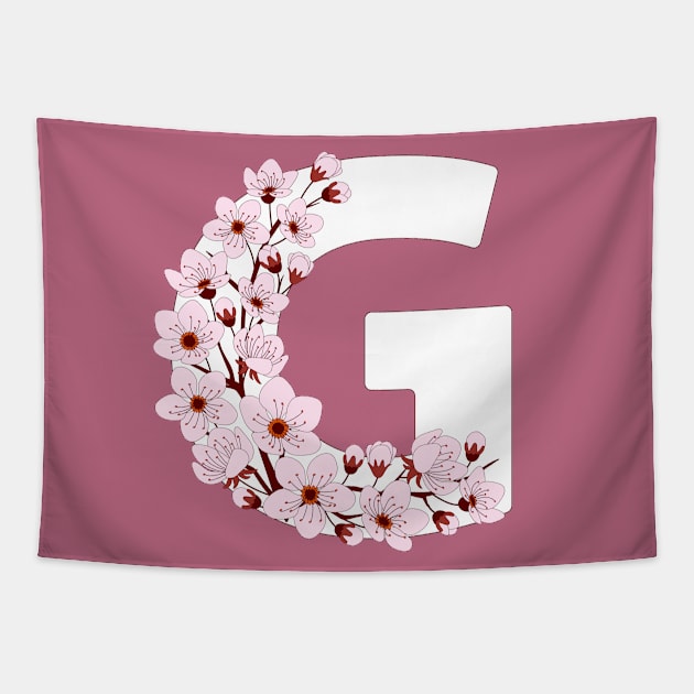 Colorful capital letter G patterned with sakura twig Tapestry by Alina