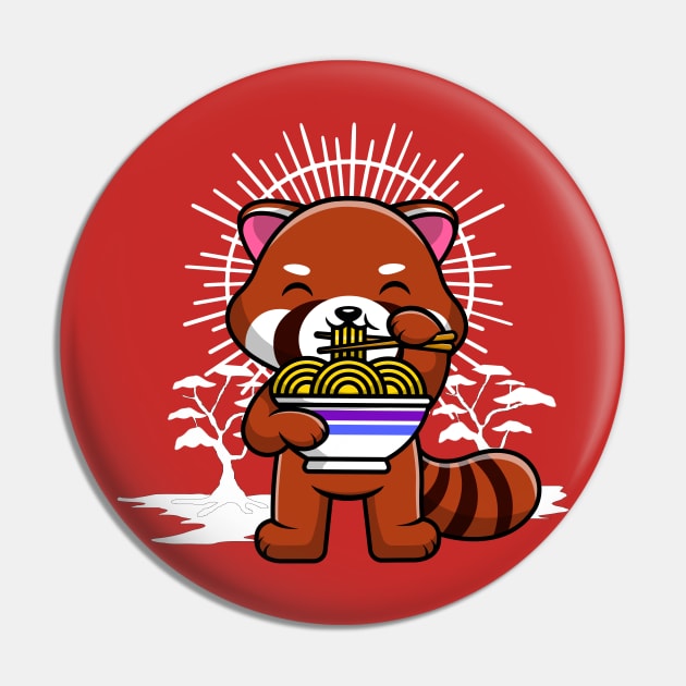 Red Panda Eating Ramen Pin by Fj Greetings