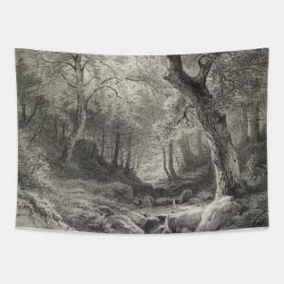 Forest Scene Pencil Illustration Tapestry