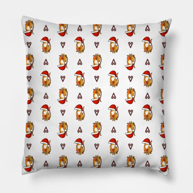 Christmas Santa Hat Cat Candy Cane Pattern Pillow by ellenhenryart