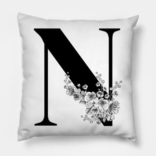 N alphabet Botanical cherry blossom sakura flowers Pillow