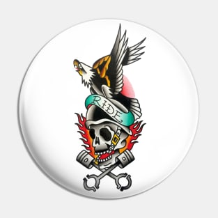 Ride with Eagle and Skull Tattoo Design Pin