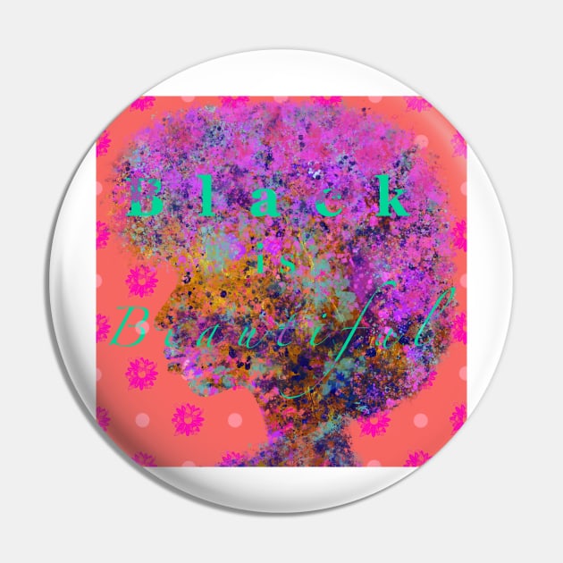 Black is Beautiful (Multicolored on Coral) Pin by DesignbyKurlz