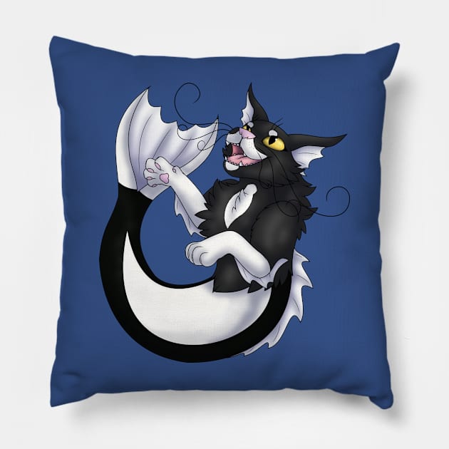 Purrmaid: Tuxedo Bicolor Pillow by spyroid101