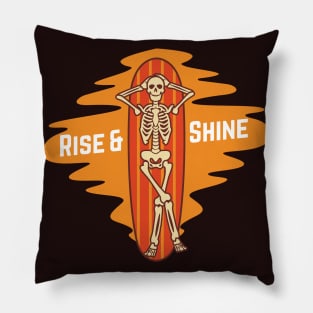 Rise And Shine Surfing Skeleton Pillow