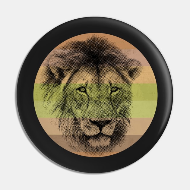 Lion Close-up on Retro-style Sunset in Colors of Africa Pin by scotch