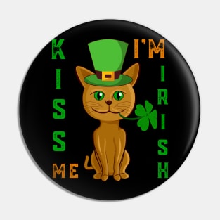 Kiss Me I'm Irish Cat St Patricks Day Shamrock  Shenanigans Cat Lover Gift Pin