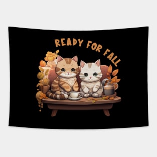 Two Kitties Ready For Fall Tapestry