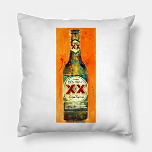 Beer Bottle- Mexican - Orange Background Pillow