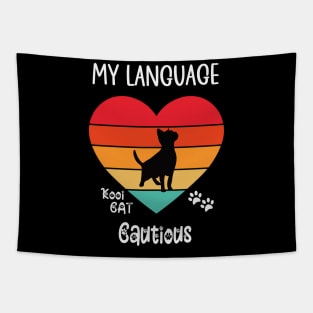 My Language Cautious Cat Tapestry