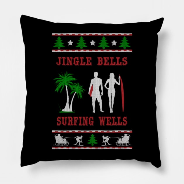 Surfing Ugly Christmas Sweater Xmas Gifts Pillow by uglygiftideas