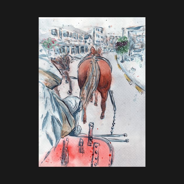 Mackinac Island Carriage Ride Watercolor by Jarrodjvandenberg