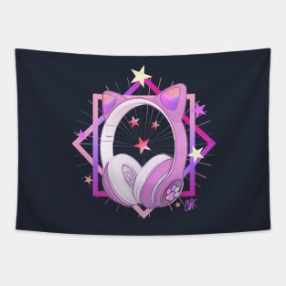 HEADPHONES WITH CAT EARS - MUSIC AND COLORS - PINK Tapestry