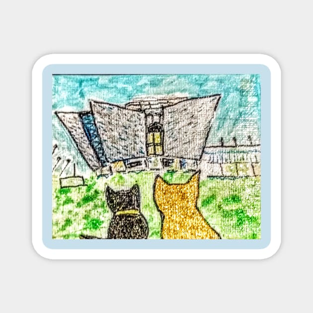 Fluffy and Bruce visit Tiitanic buildings Magnet by Joni57