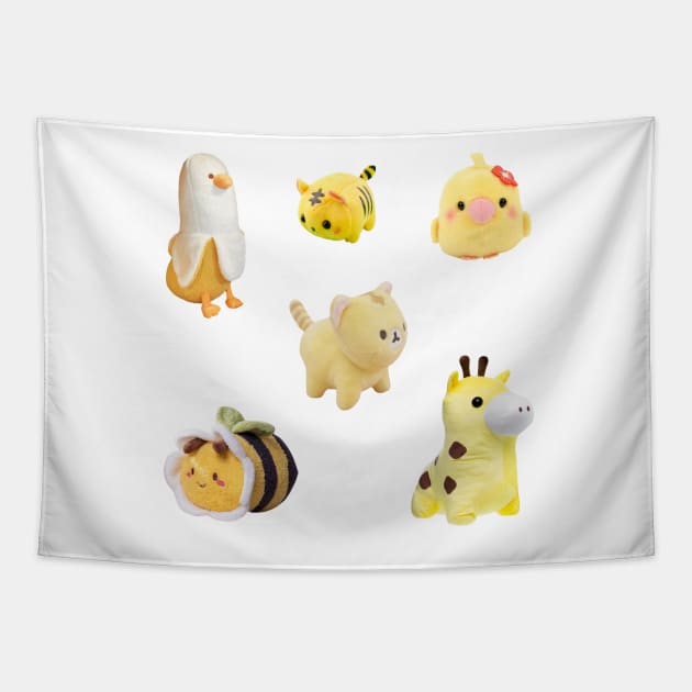 Yellow Kawaii Plushies Sticker Pack Tapestry by casserolestan