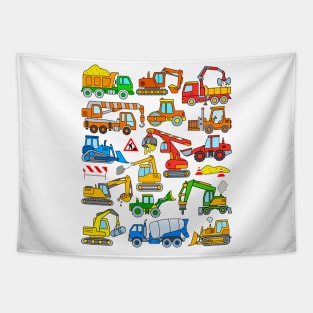 Kids Excavator and Construction Vehicle Design Tapestry