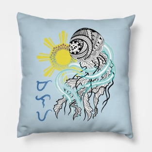 Tribal line Art Jellyfish / Baybayin word Malaya (Freely) Pillow