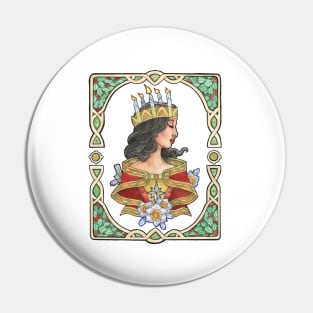 Evergreen Lady Goddess Saint Lucy Inspired Art Nouveau Christmas Spirits of Winter Series Pin