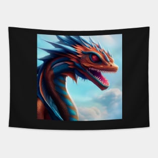 Red Serpentine Dragon with Blue Highlights Tapestry