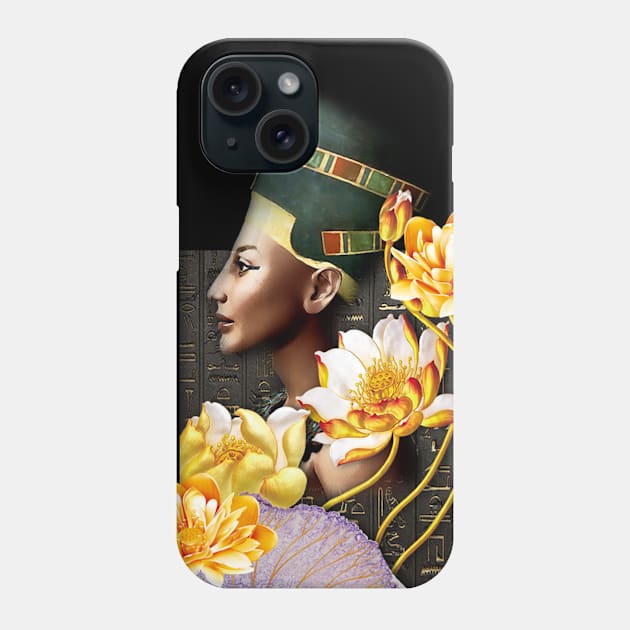 Queen Nefertiti With Golden Lotus Phone Case by ERArts