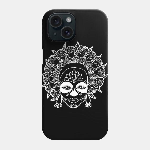 Día de Muertos - Sugar Skull Girl White Outline Phone Case by IvyLilyArt