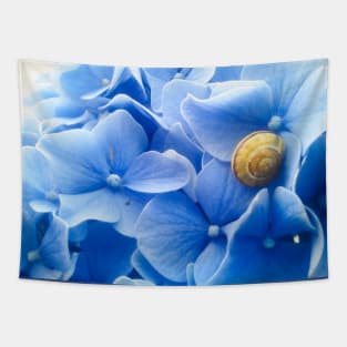 Golden Snail Blue Hydrangea Tapestry