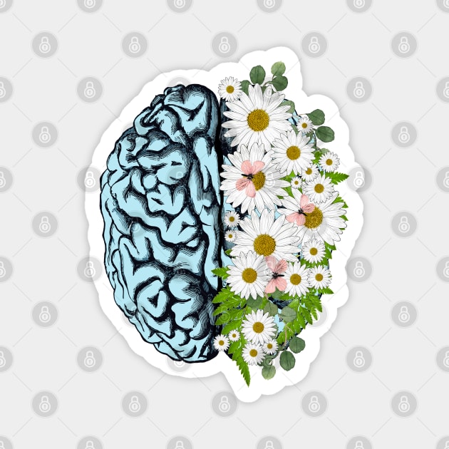 Blue Brain and daisies, Positivity, creativity, right hemisphere brain, health, Mental Magnet by Collagedream