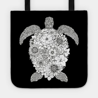 Floral Turtle Black Background Tote