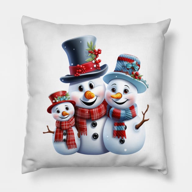 3D Snowmen #7 Pillow by Chromatic Fusion Studio