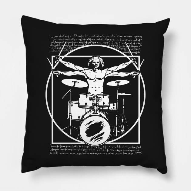 DA VINCI DRUMMER - VITRUVIAN MAN PLAYING THE DRUMS - LEONARDO DA VINCI VITRUVIAN MAN PARODY FOR DRUMMERS Pillow by Tshirt Samurai