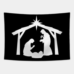 A White Christmas Nativity Scene Tapestry