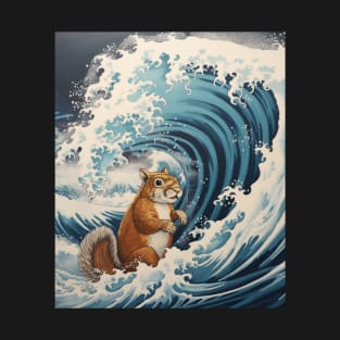 Japanese Kawaii Squirrel Great Wave Off Kanagawa T-Shirt