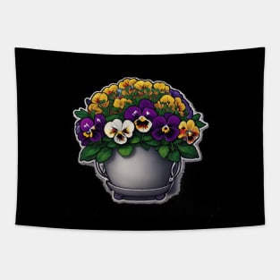 Pansy Flower Leaves Floral Illustration Vintage Tapestry