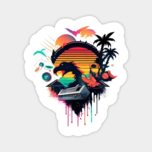 80s Sunset  mountain retro wave Magnet