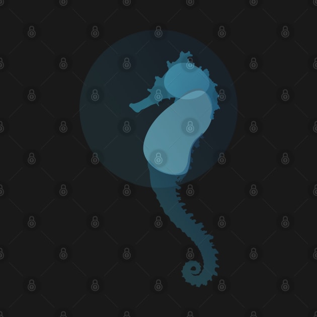 Ocean life- Seahorse blue silhouette print by mult1pl4y