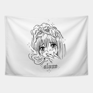 Alone Anime Manga Girl Smoking Tapestry