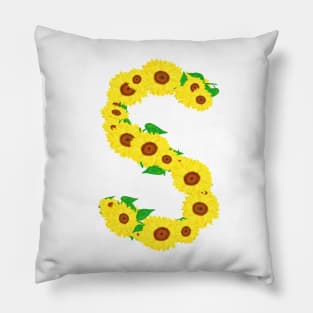 Sunflowers Initial Letter S (White Background) Pillow