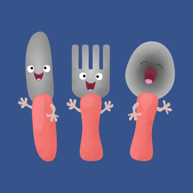 Cute knife fork and spoon cutlery cartoon by FrogFactory