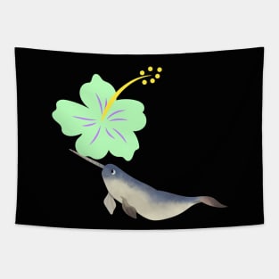 Narwhal Hawaiian Mint Hibiscus Flower Tapestry