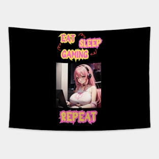 Eat Sleep Gaming Repeat Anime Girl Tapestry