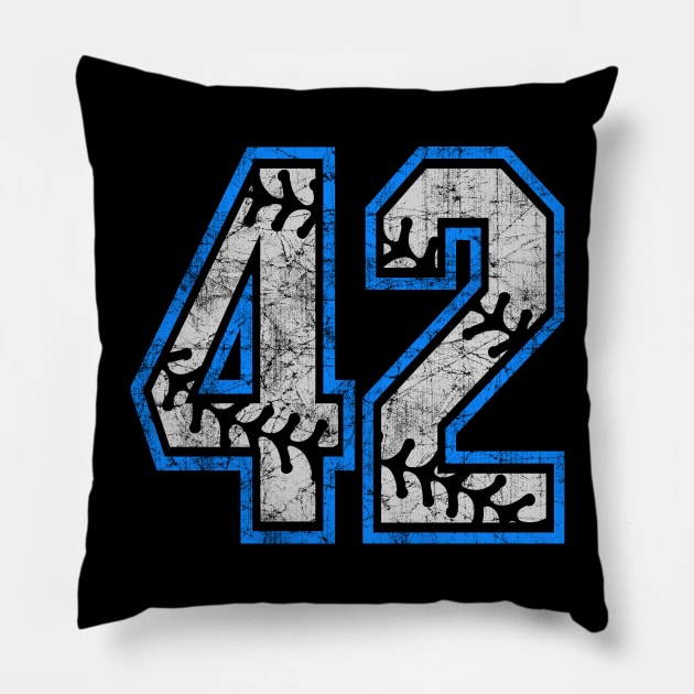 Number 42 Baseball Equality Distressed Classic LA Blue Pillow by TeeCreations